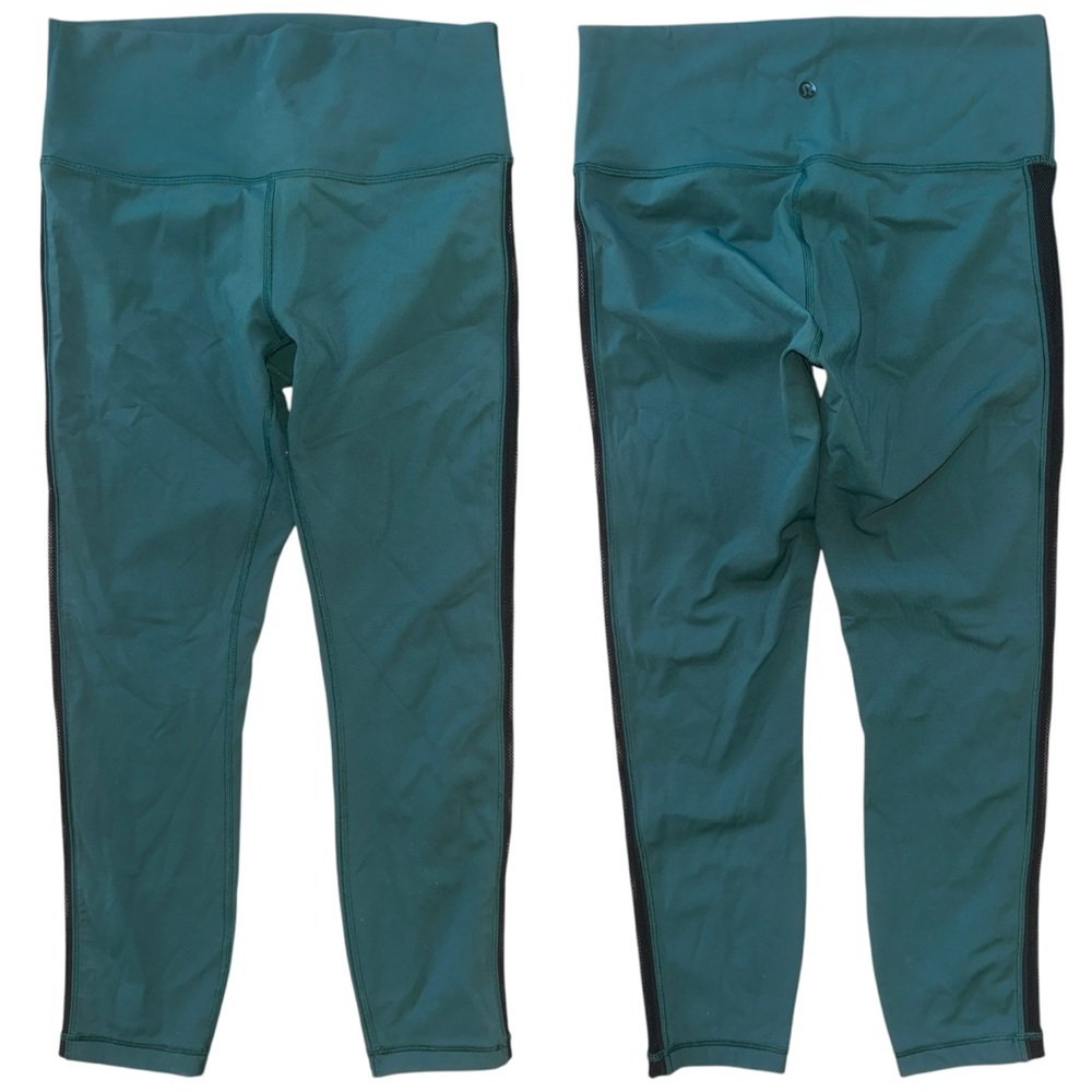 Lululemon "High Times" Wing Mesh Leggings in Deep Green 25" Inseam Size 10